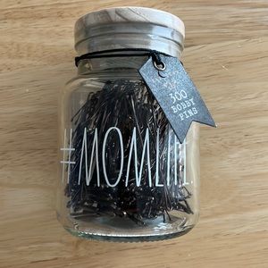 NWT- Rae Dunn "Mom Life" 300 Bobby Pins in glass container w/wooden lid